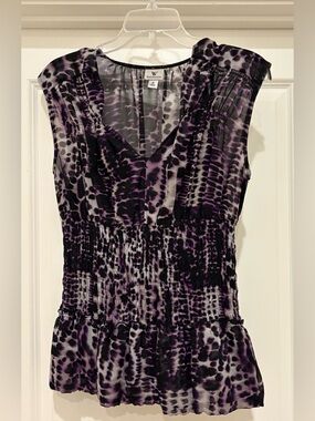 Worthington Purple and Black Animal Print V-Neck Blouse
